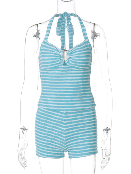 Liber Summer Women's Backless Stripes 2-piece Sets