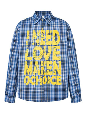 Punk Loose Plaid Printed Letters Plaid Long-sleeved Shirt
