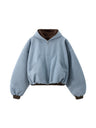 Short Plush Ins Contrasting Colors Hooded Zipper Jacket