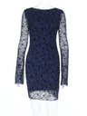 Long-sleeved Flocking Print Elastic Short Dress