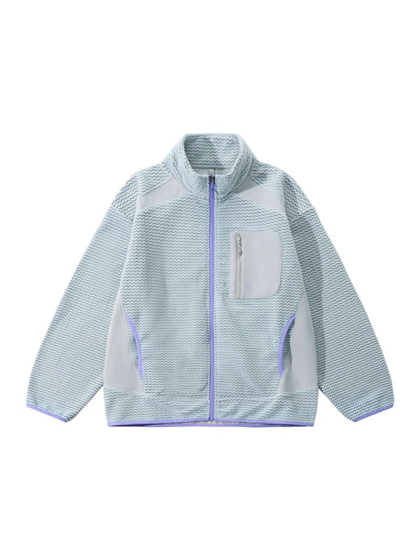Wave Pattern Contrasting Colors Zipper Light Outdoor Plush Sweatshirt Sports Jacket