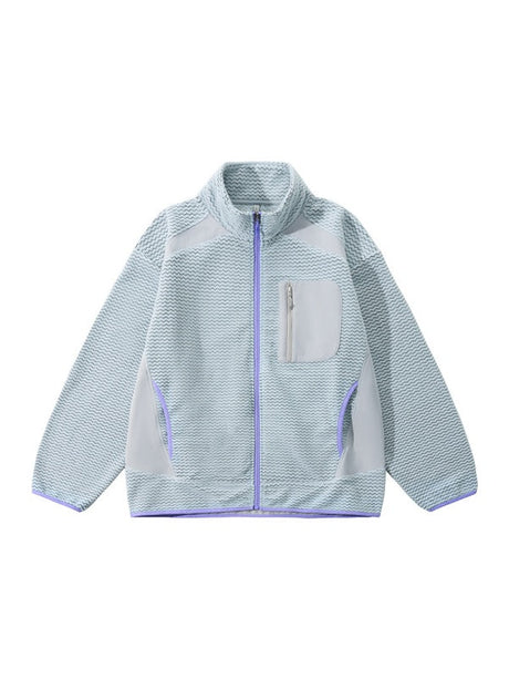 Wave Pattern Contrasting Colors Zipper Light Outdoor Plush Sweatshirt Sports Jacket