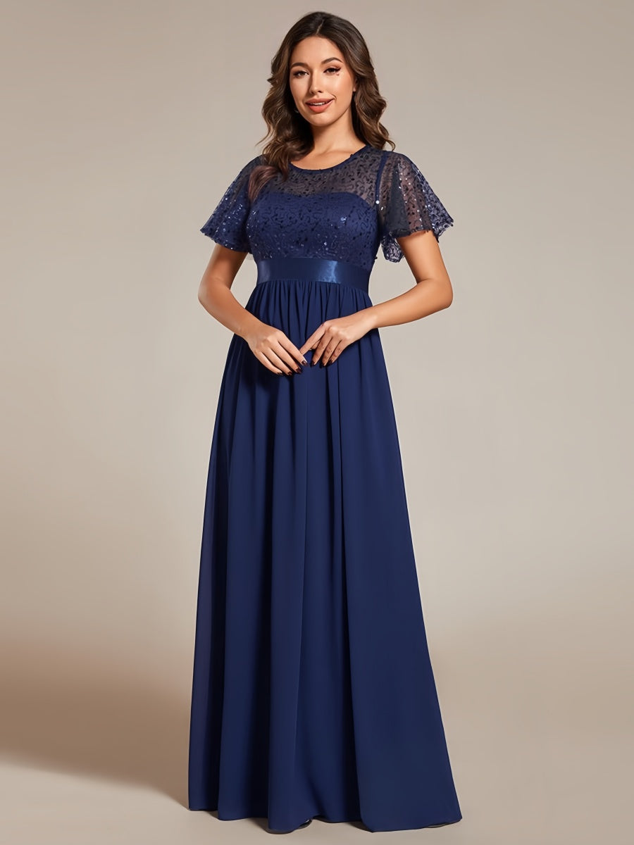 High Waist Sequins Spliced Long Dress