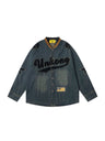 Hip Hop Washing Old Letter Embroidery Stand Collar Long-sleeved Shirt