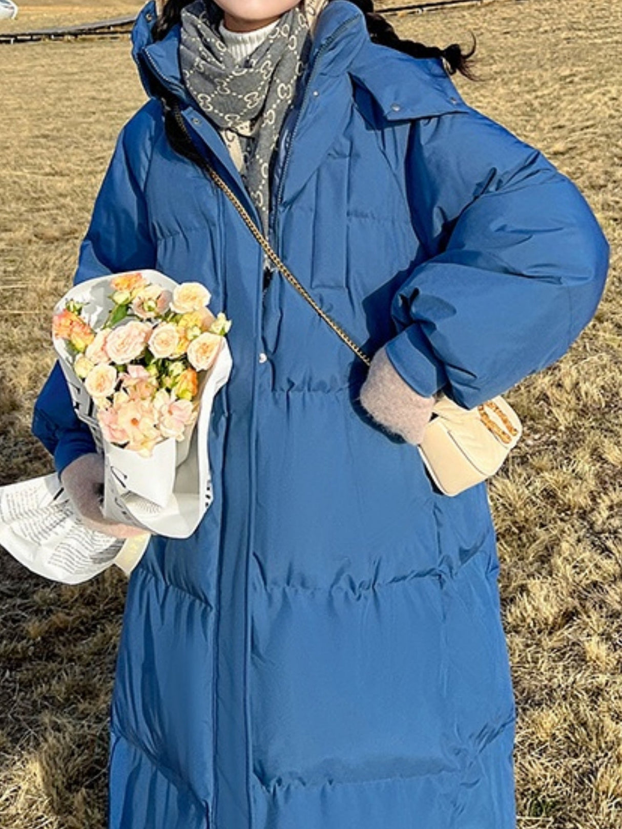 Hooded Zippered Extended Knee-length Down Jacket Thickened Coat