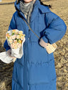 Hooded Zippered Extended Knee-length Down Jacket Thickened Coat