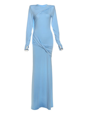 Backless Long-sleeved Solid Color Temperament Sexy Slim Long Dress Women's Clothing