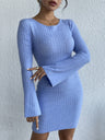 Liber Autumn women's backless knitted long-sleeved pullover short dress
