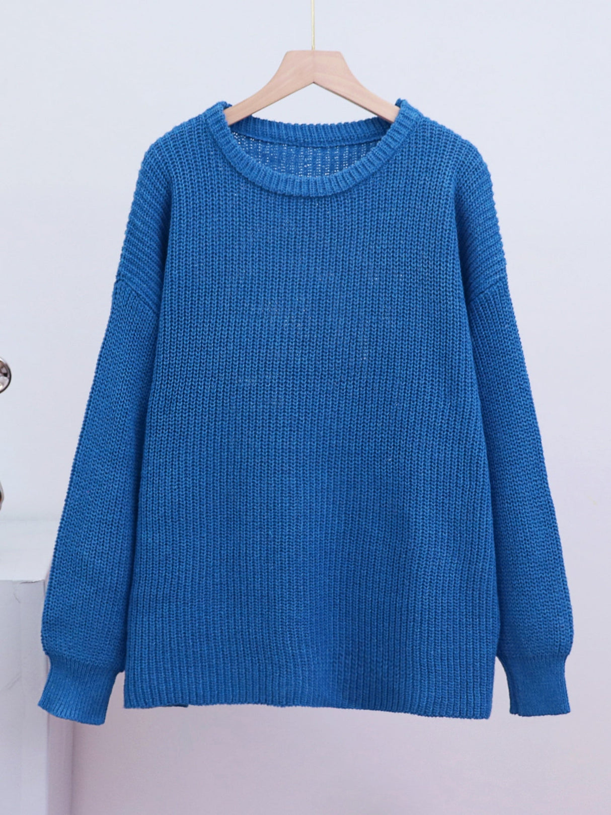 Liber Crew Neck Loose Solid Color Knitted Sweater