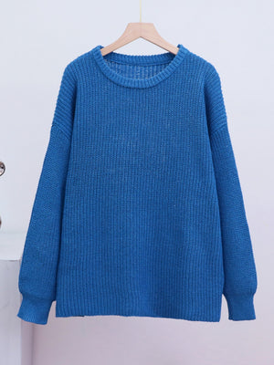 Liber Crew Neck Loose Solid Color Knitted Sweater