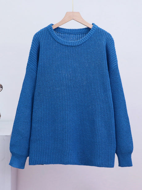 Liber Crew Neck Loose Solid Color Knitted Sweater