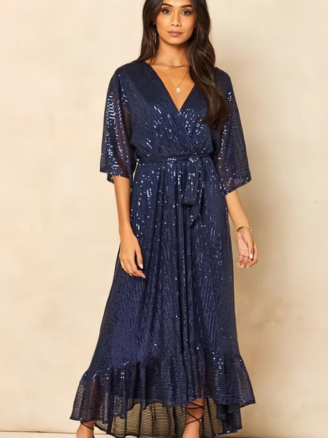 V-neck Straps Sequined Midi Dress