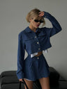 Liber Autumn women's contrasting navel-baring clothing Short Long sleeve Shirt Short skirt two-piece suit