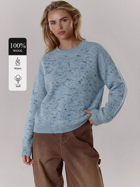 100% Wool Crew Neck Multicolored Long-sleeved Pullover Sweater