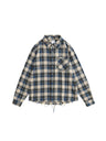 Contrasting Colors Plaid Loose Lapel Raw Edge Buttons Long-sleeved Shirt