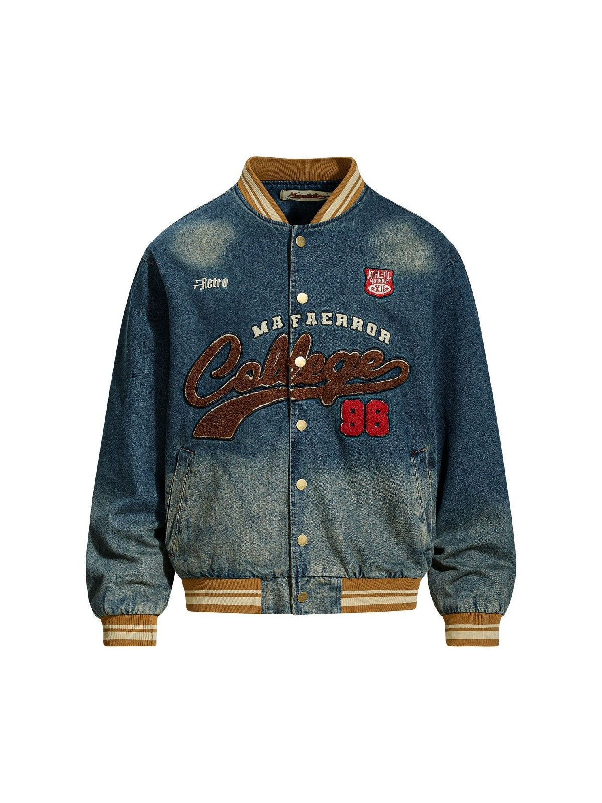 Retro Washing Letter Embroidery Baseball Uniform Denim Jacket