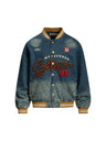 Retro Washing Letter Embroidery Baseball Uniform Denim Jacket