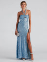 Liber Autumn women's sequins Tube top High-slit halterneck long dress