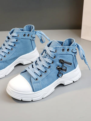 Heart Zipper Denim High-Top Casual Sneakers