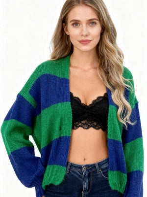 Color Blocking Striped Knitted Cardigan