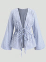 Liber Summer Women's Lace up Waist Stripes Shirts