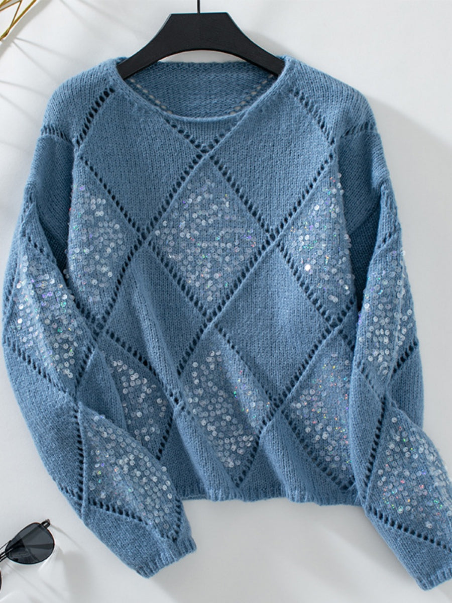 Hollow Diamond Sequins Loose Sweaters