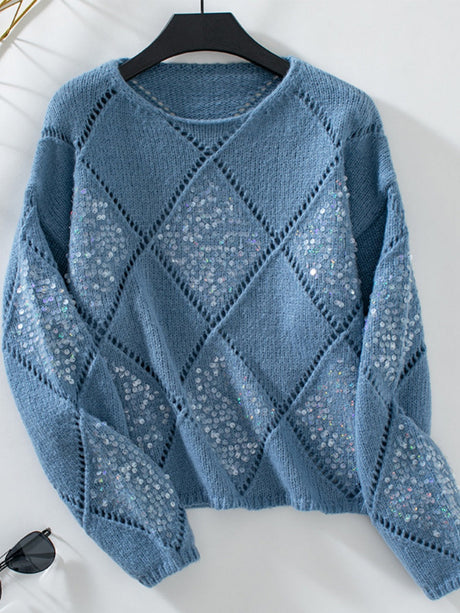 Hollow Diamond Sequins Loose Sweaters
