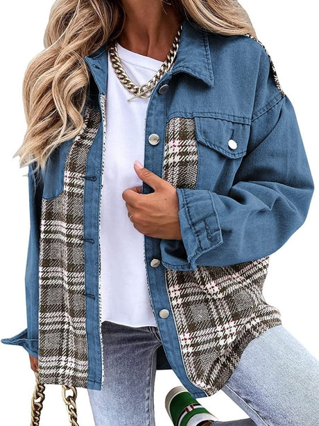 Liber Autumn Women's Contrasting colors Plaid Jackets