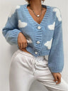 V-neck Clouds Buttons Dropped Shoulders Cardigans