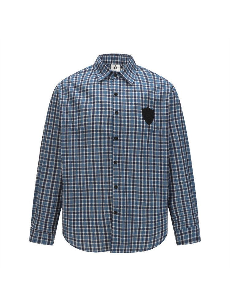 Liber Autumn Neutral wear Appliqué embroidery Plaid Shirts