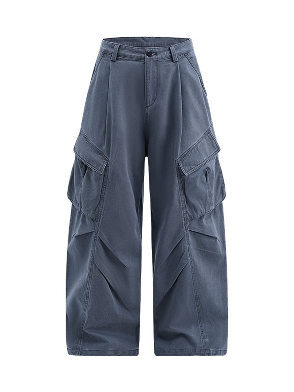 Function Outdoor Recreation Large Pockets Pleated Workwear Wide-leg Pants