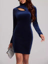 Tight-fitting Velvet Hollow Turtleneck Hip-length Short Dress