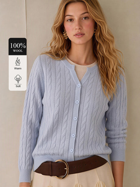 Wool Cable Knit V Fake Two-piece Pullover Sweater