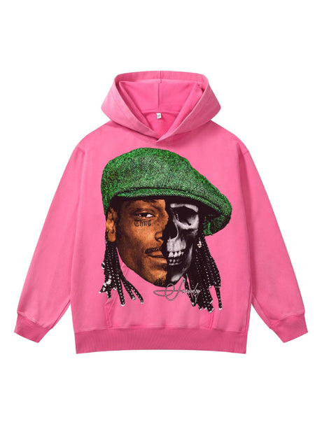 Printed Washing Knitted Hooded Sweatshirt
