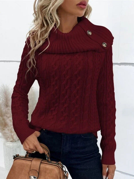 Turtleneck Buttons Raglan Sleeves Sweaters