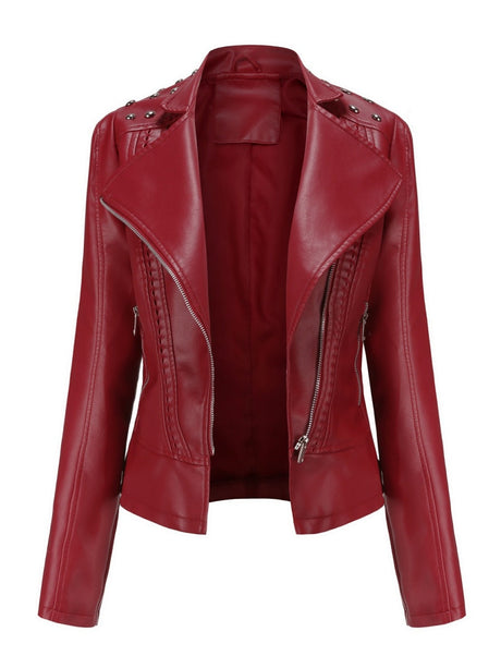 Street Cool Slim Fit Beading Leather Jacket