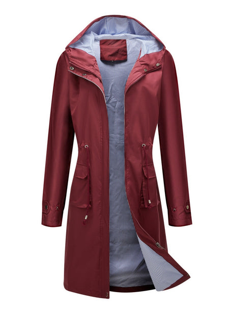 Leisure Water Proof Striped Lining Straight Zipper Hooded Jackets