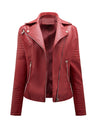 Three-dimensional Decoration Lapel Diagonal Zipper Short Leather Jacket