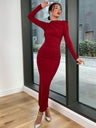 Pleated Sexy Slim Long Sleeve Solid Color Simple Temperament Hip Long Dress