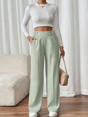 Casual High-waisted  Loose Straight leg Pocket Pants
