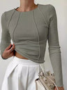 Navel Solid Color Long sleeve Blouse