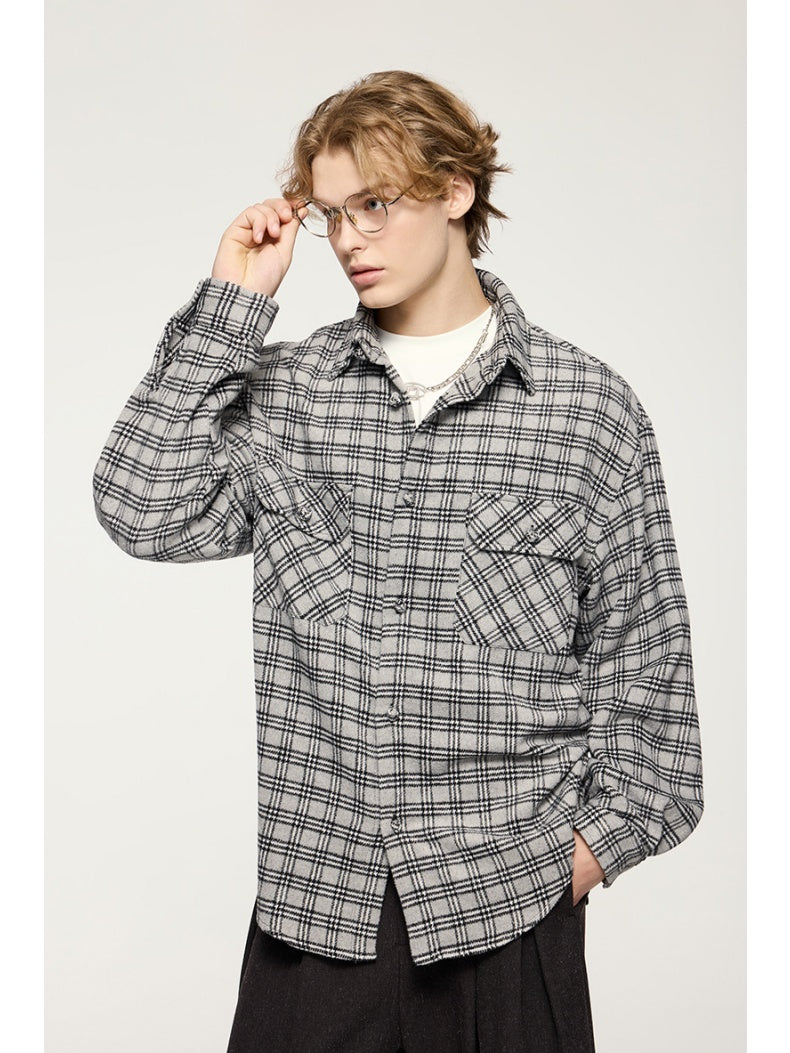 Liber Autumn Men's Button design Plaid Shirts