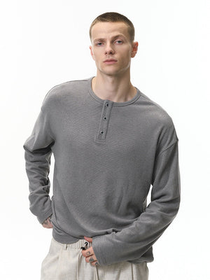 Liber Autumn Neutral wear Henry Collar Solid Color T-shirts