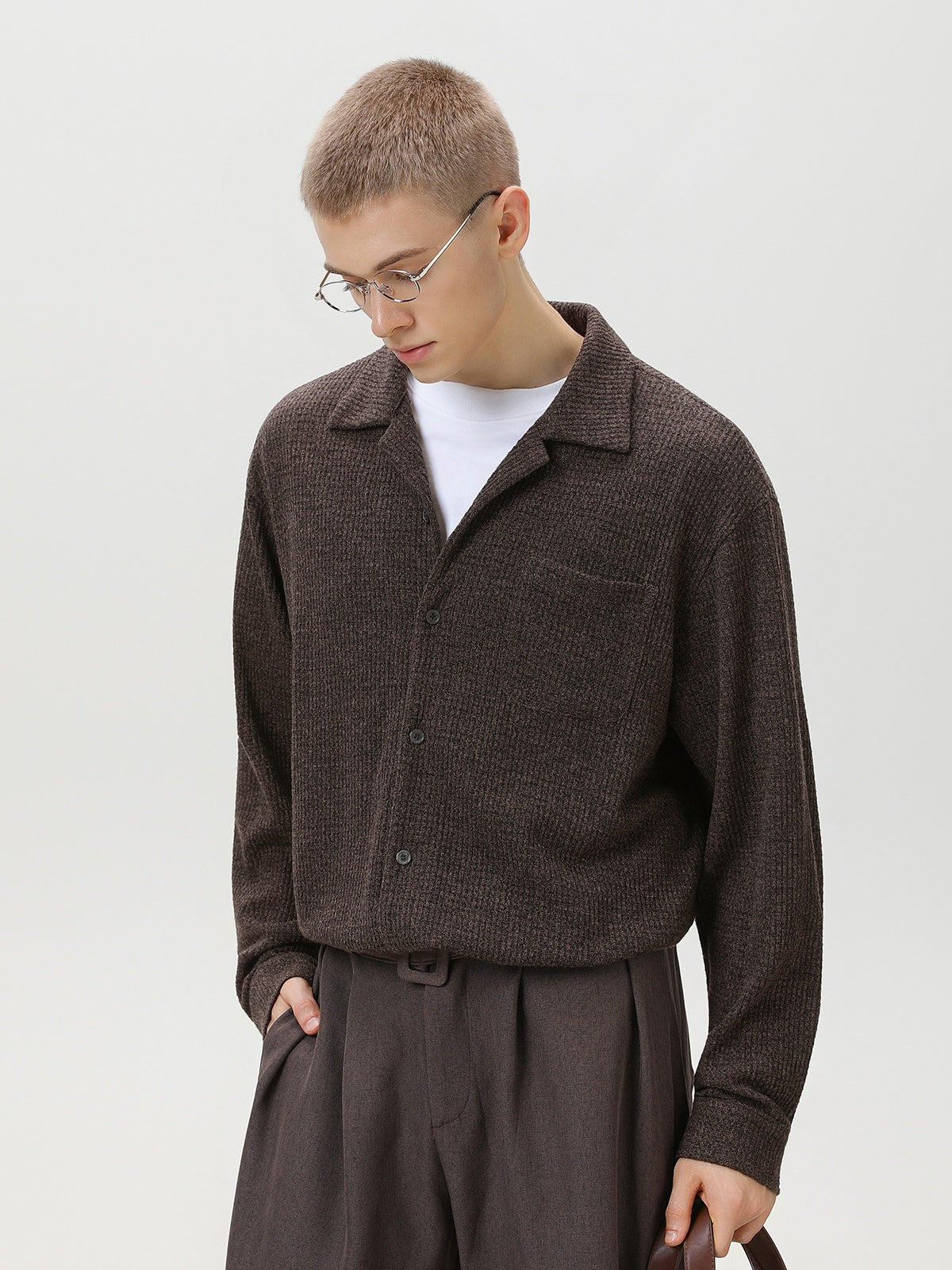 Liber Autumn Men's Pocket decoration Solid Color Shirts