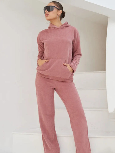 Liber Autumn women's hooded solid color sweatshirt long sleeve two-piece suit