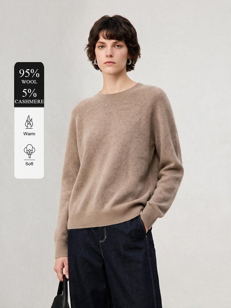 Wool Crew Neck Long-sleeved Knitted Pullover Sweater
