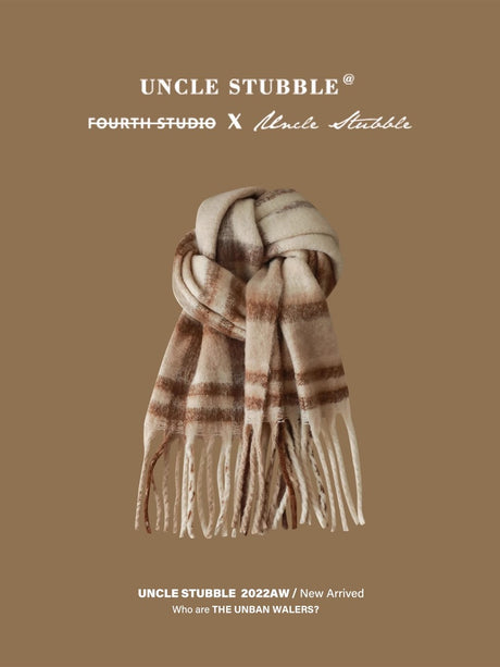 Liber Winter ACC Solid Color Warm Tassel Plaid Scarf