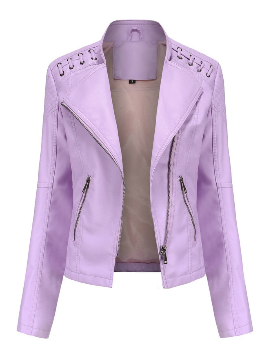 Short Slim Fit Thin Three-dimensional Decoration Leather Jacket