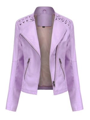 Short Slim Fit Thin Three-dimensional Decoration Leather Jacket