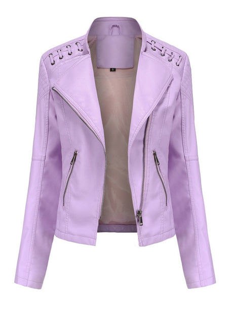 Short Slim Fit Thin Three-dimensional Decoration Leather Jacket